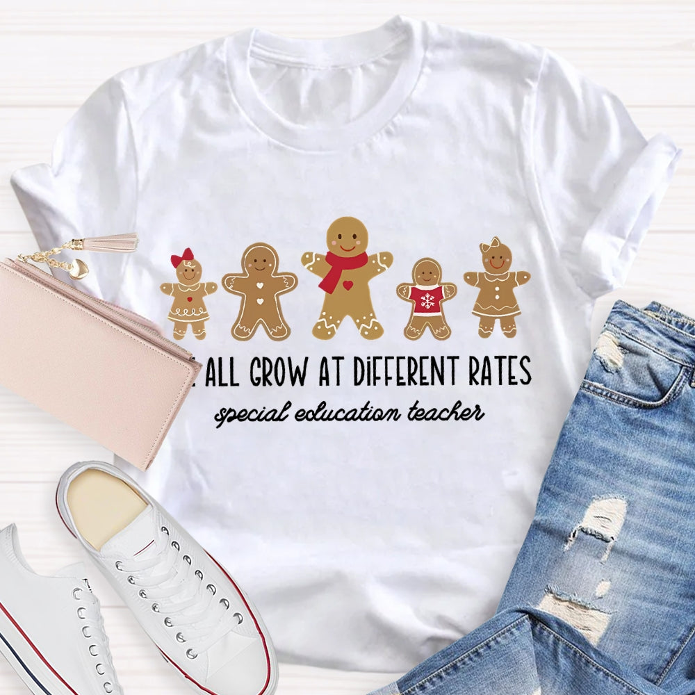 We All Grow At Different Rates Special Education Teacher Christmas Gingerbread T-Shirt