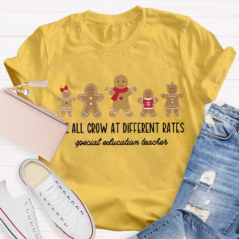 We All Grow At Different Rates Special Education Teacher Christmas Gingerbread T-Shirt