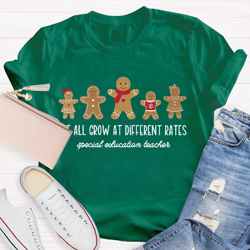 We All Grow At Different Rates Special Education Teacher Christmas Gingerbread T-Shirt