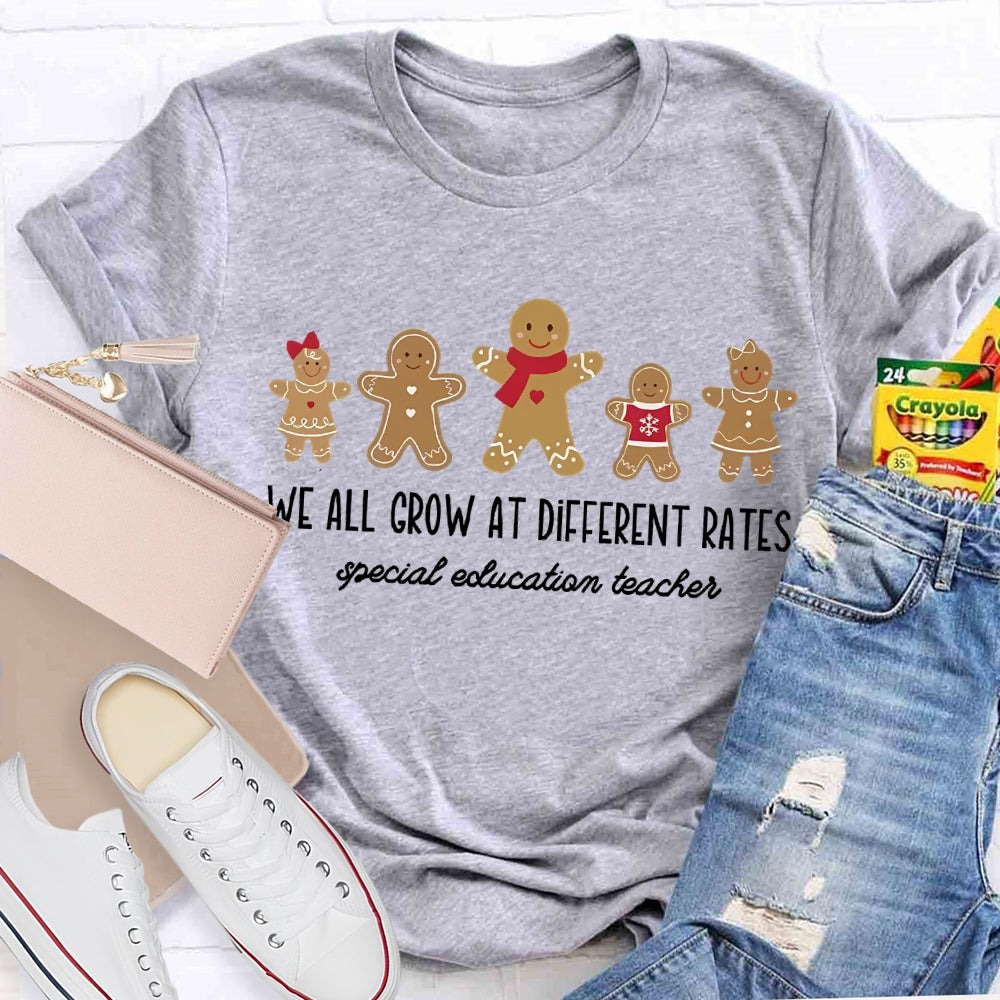 We All Grow At Different Rates Special Education Teacher Christmas Gingerbread T-Shirt
