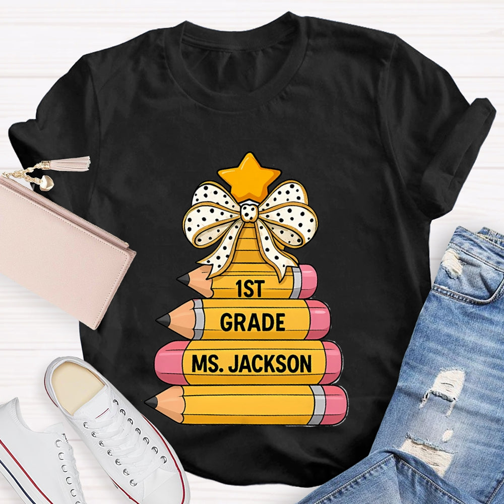 Personalized Grade And Name Pencil Christmas Tree T-Shirt