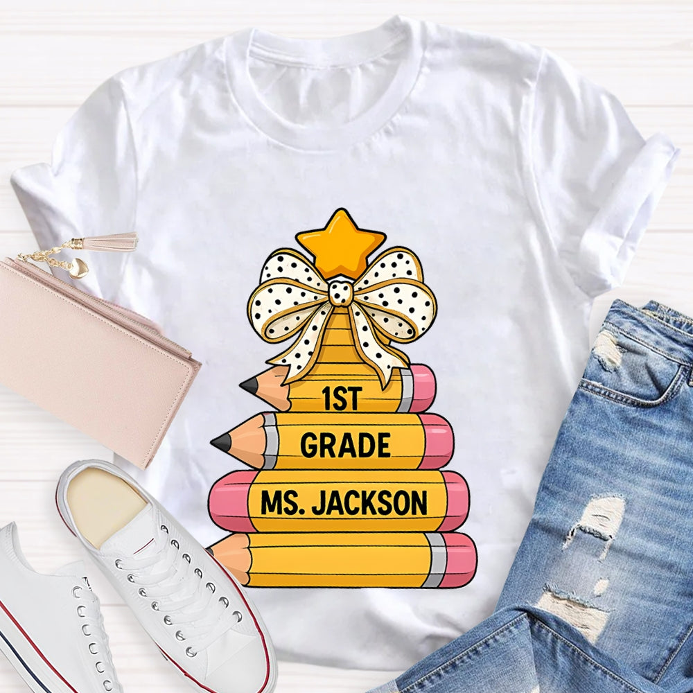 Personalized Grade And Name Pencil Christmas Tree T-Shirt