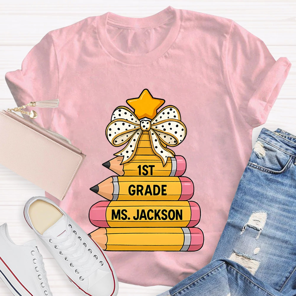 Personalized Grade And Name Pencil Christmas Tree T-Shirt