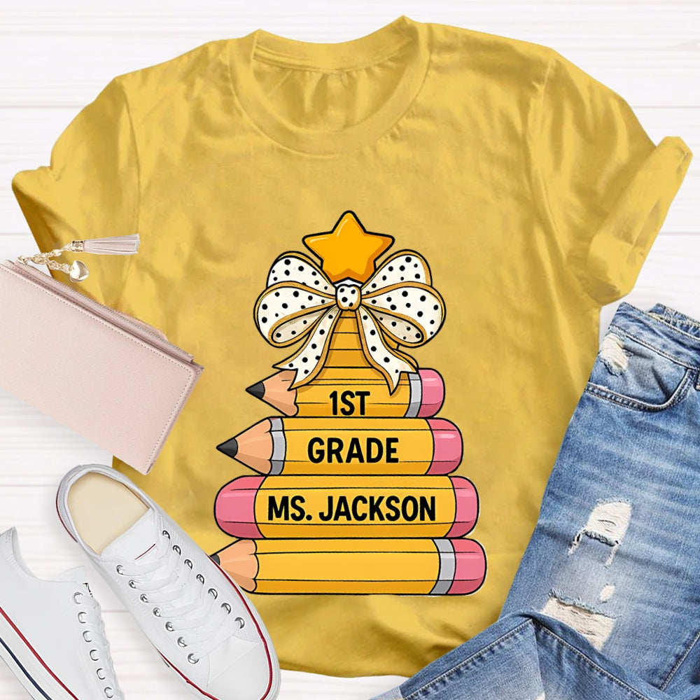 Personalized Grade And Name Pencil Christmas Tree T-Shirt