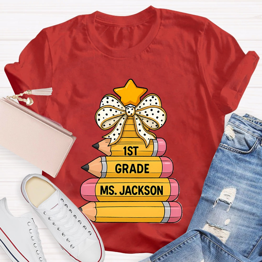 Personalized Grade And Name Pencil Christmas Tree T-Shirt