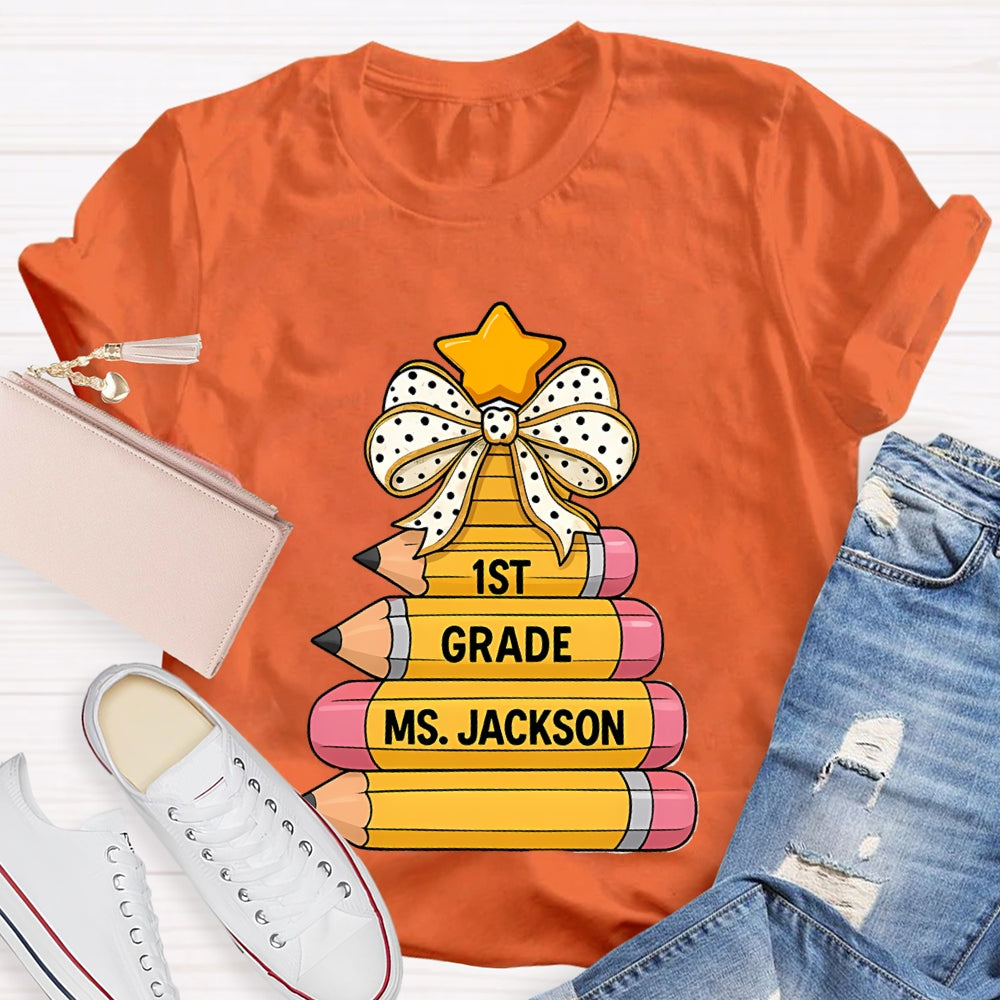 Personalized Grade And Name Pencil Christmas Tree T-Shirt