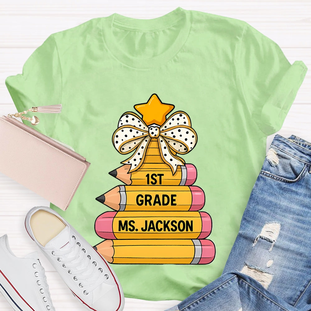 Personalized Grade And Name Pencil Christmas Tree T-Shirt