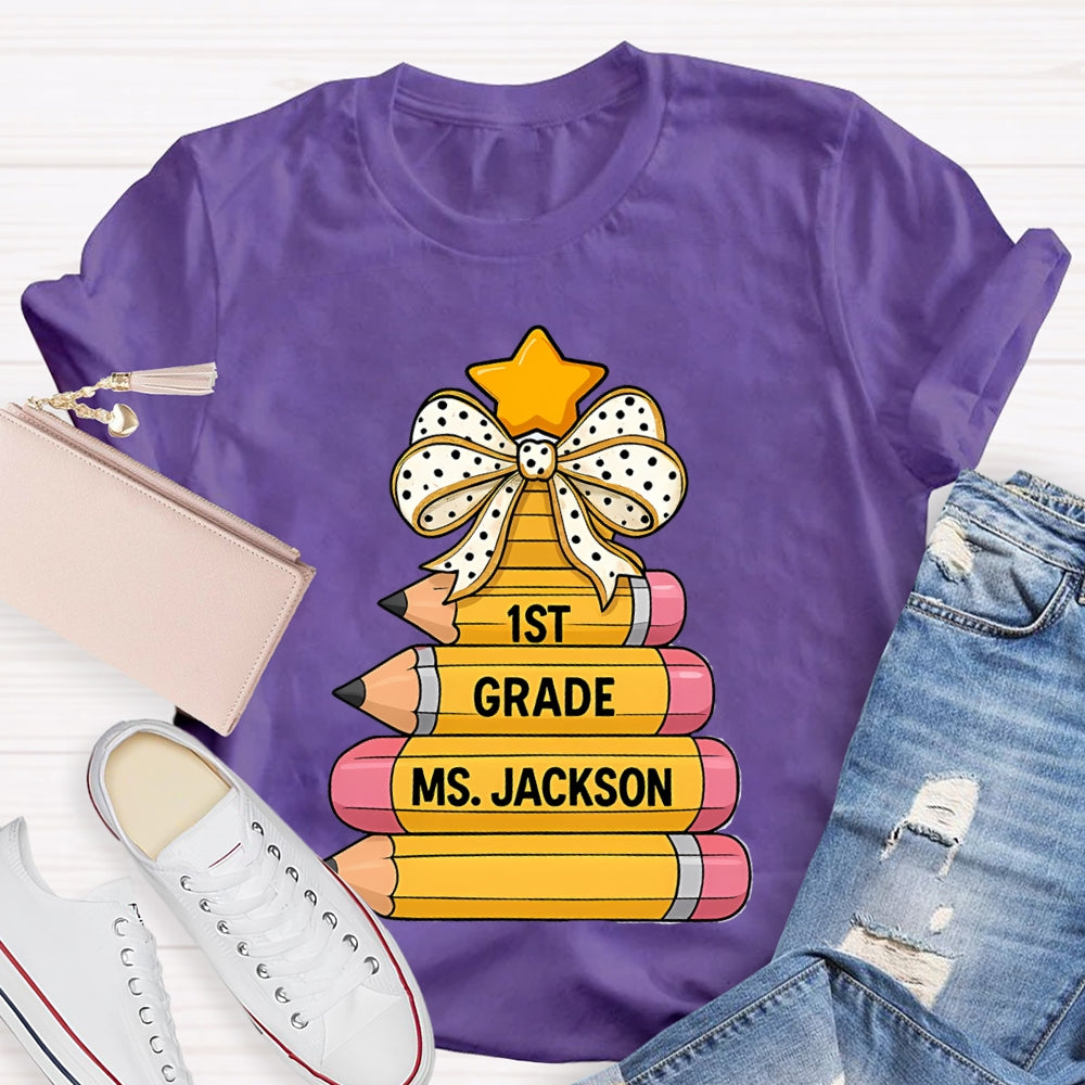 Personalized Grade And Name Pencil Christmas Tree T-Shirt