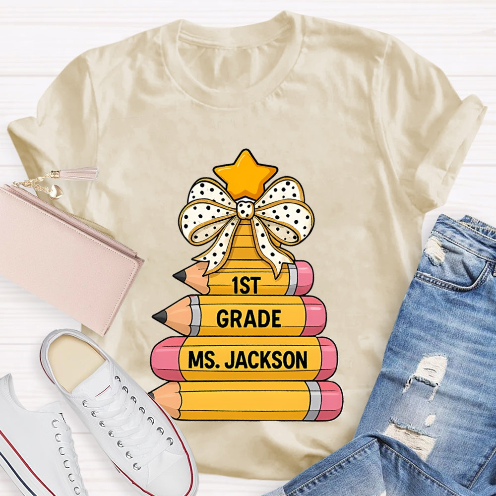 Personalized Grade And Name Pencil Christmas Tree T-Shirt