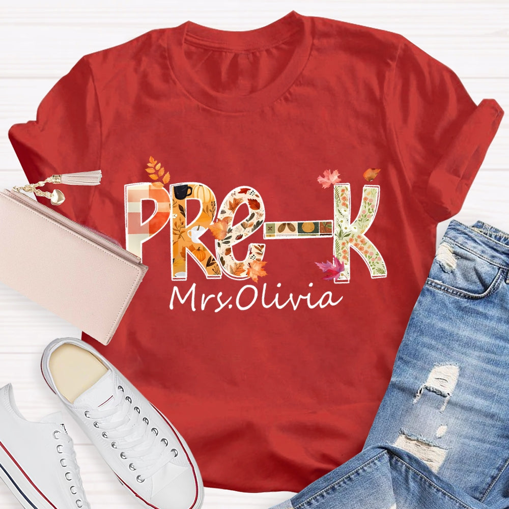 Personalized Name Pre-K Fall Season T-shirt