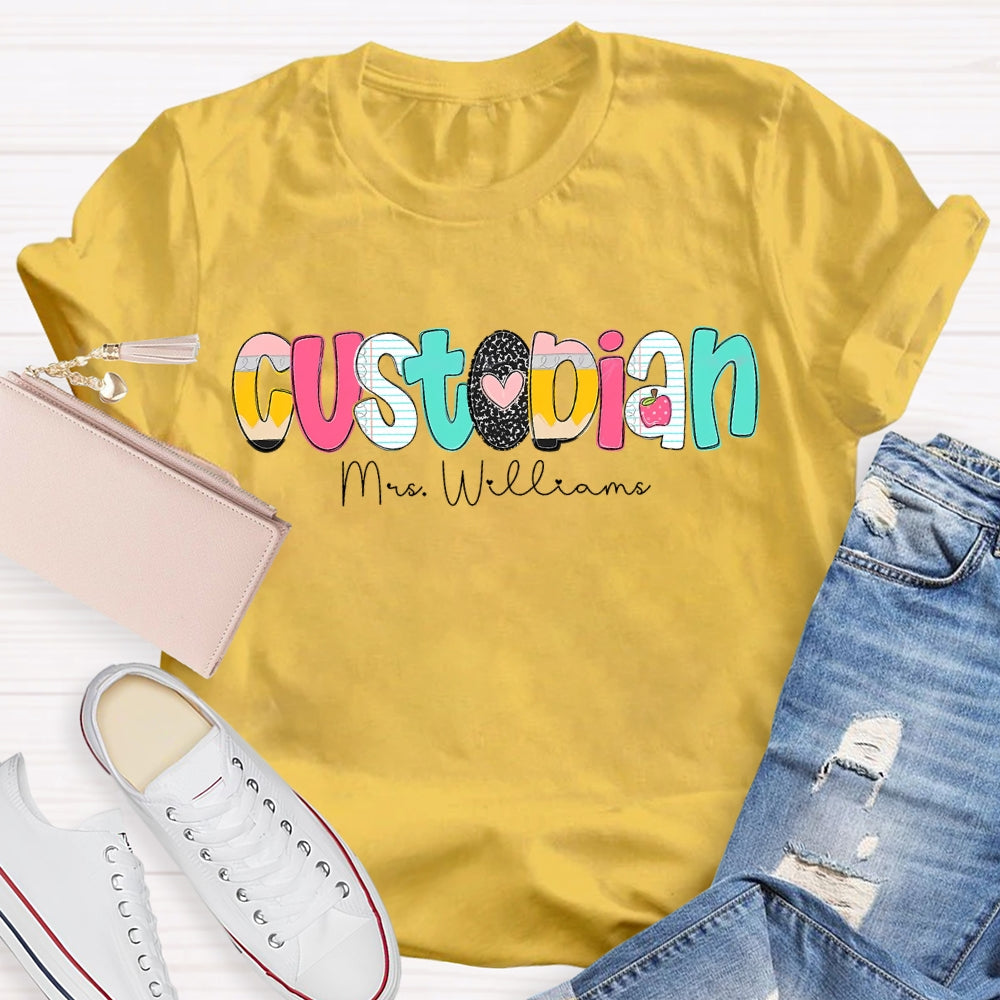 Personalized Name Custodian Color Fonts T-shirt