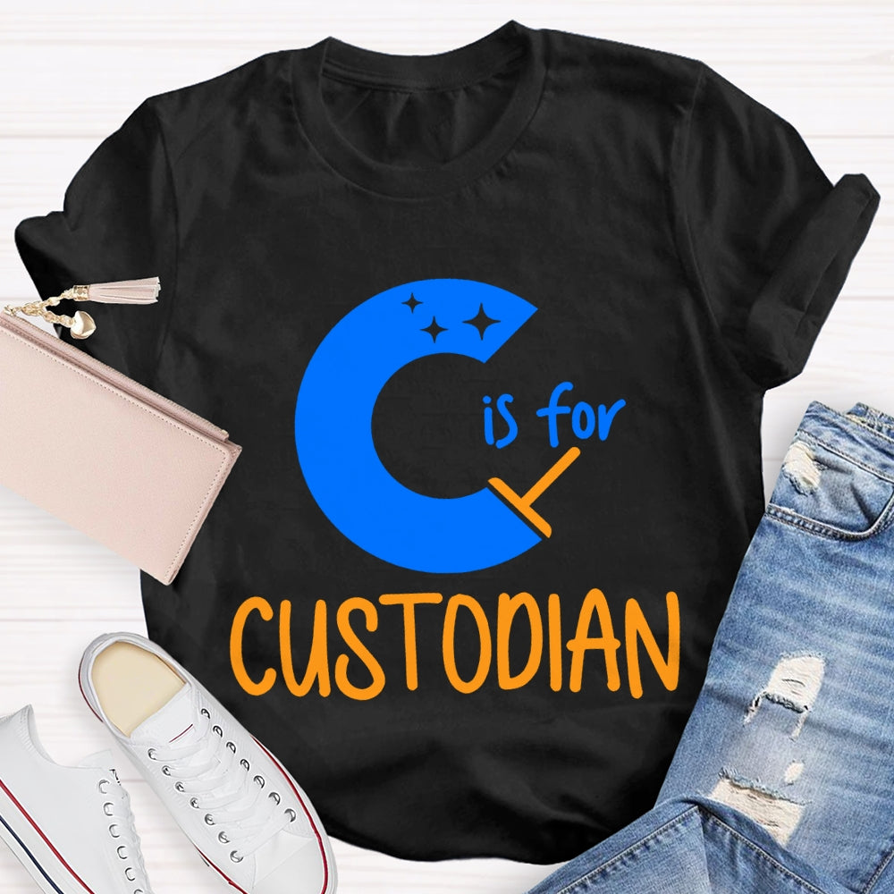 C Is For Custodian Blue Font T-shirt