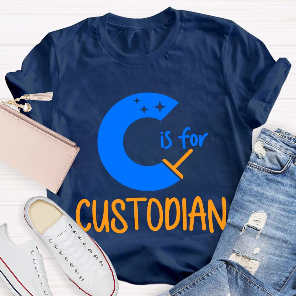 C Is For Custodian Blue Font T-shirt