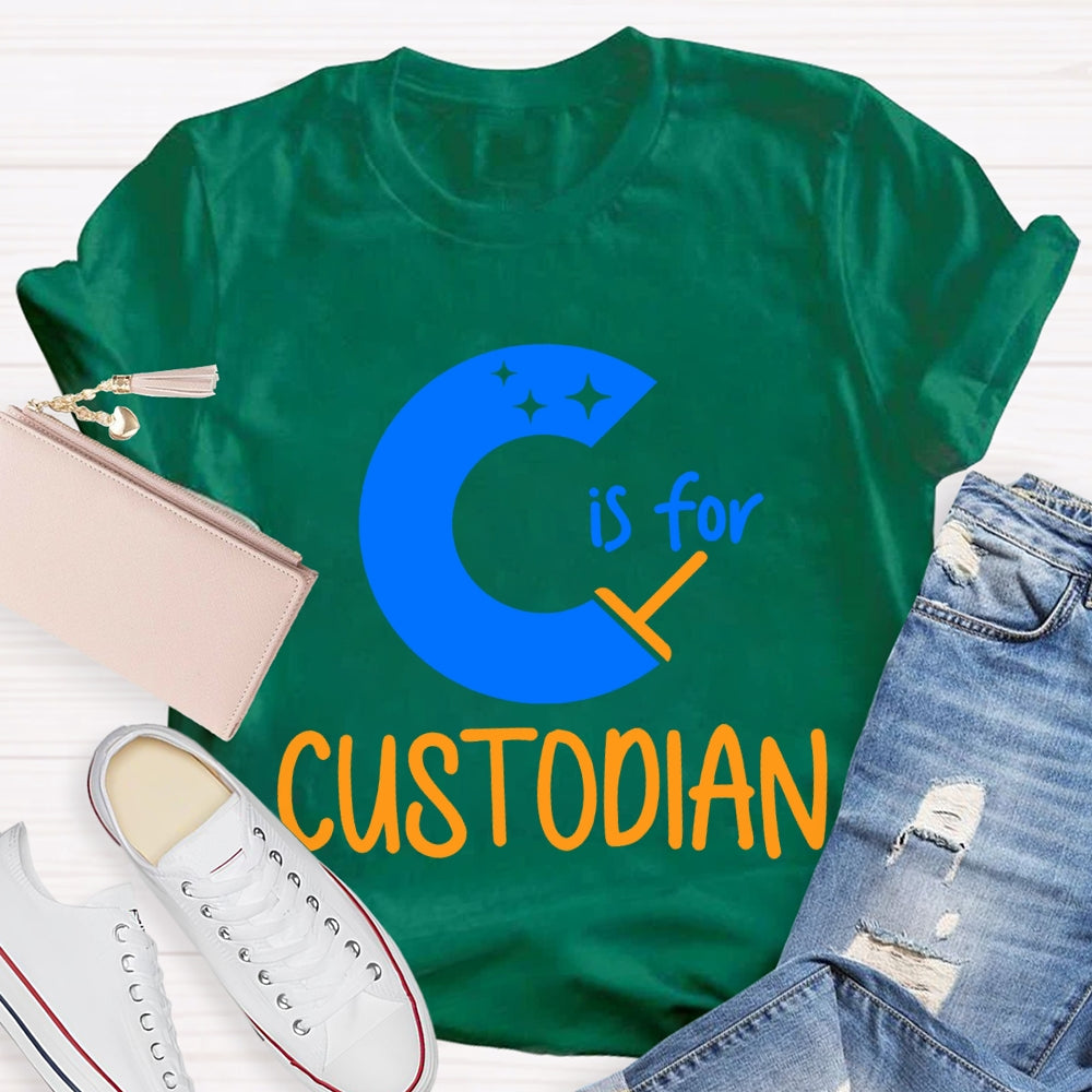 C Is For Custodian Blue Font T-shirt