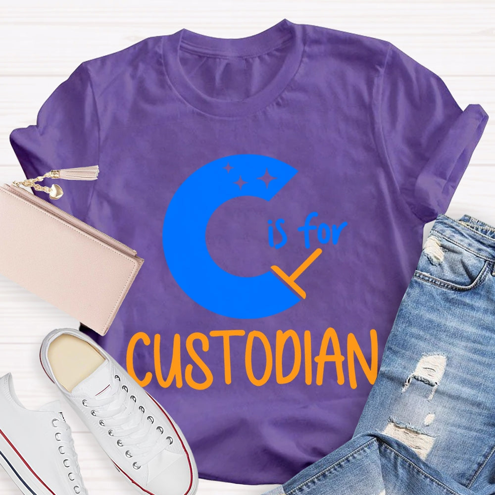 C Is For Custodian Blue Font T-shirt