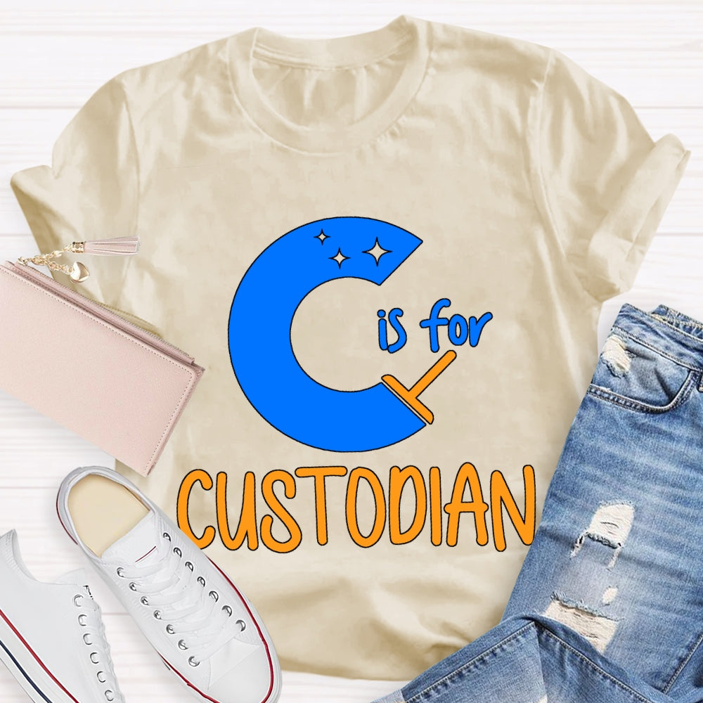 C Is For Custodian Blue Font T-shirt