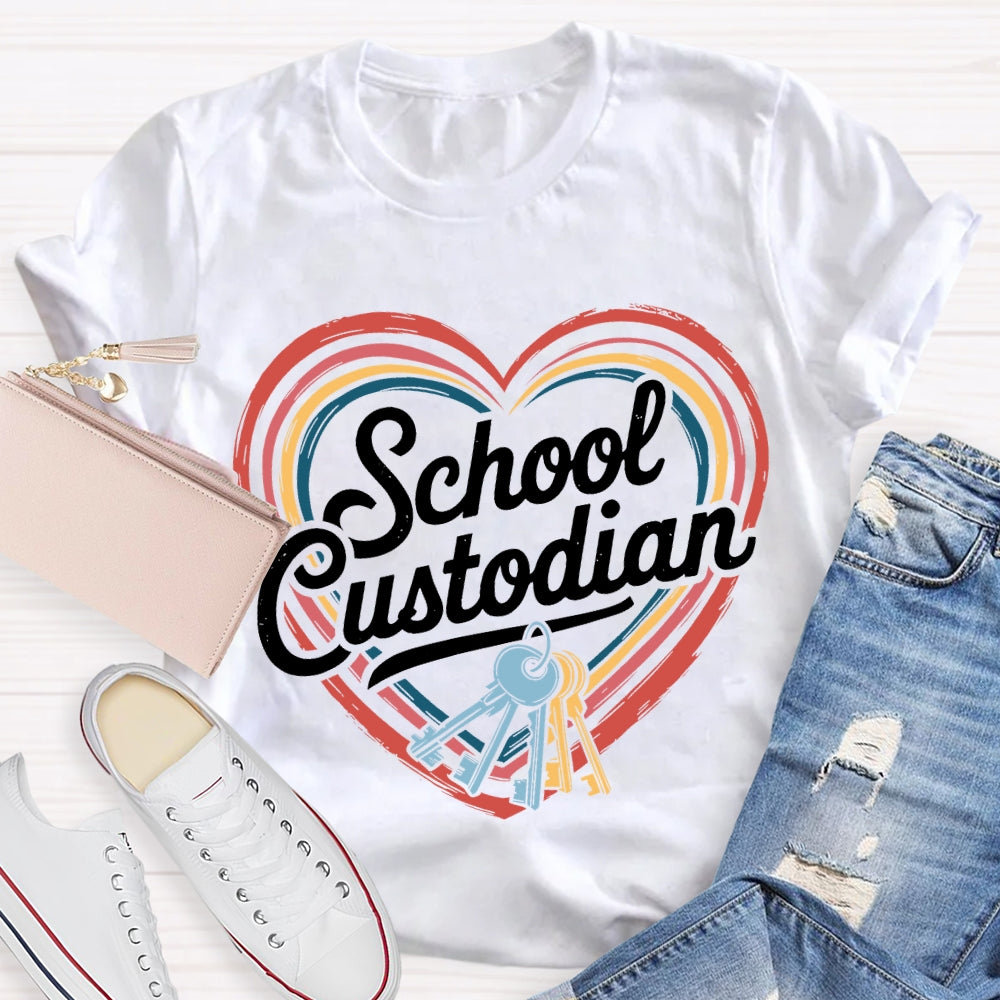 School Custodian Colorful Hearts And Keys T-shirt