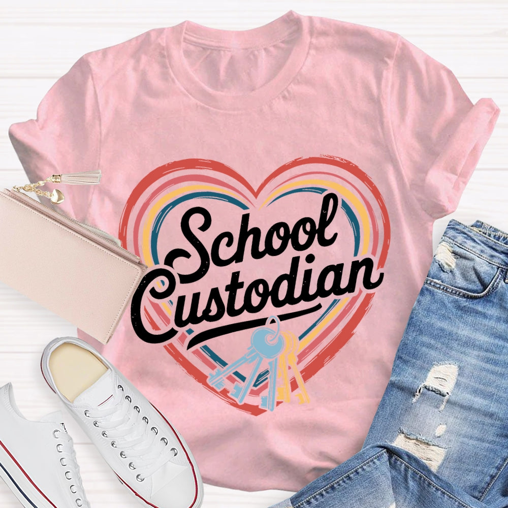 School Custodian Colorful Hearts And Keys T-shirt