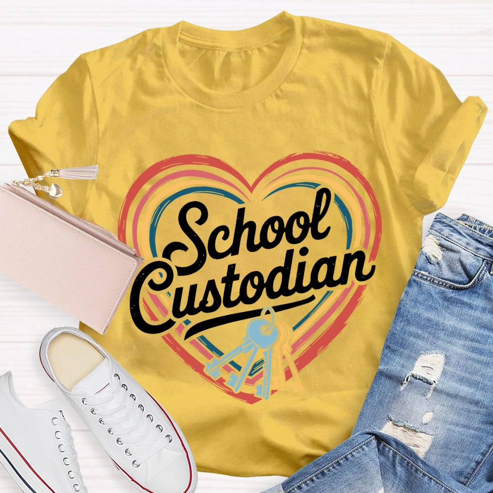School Custodian Colorful Hearts And Keys T-shirt
