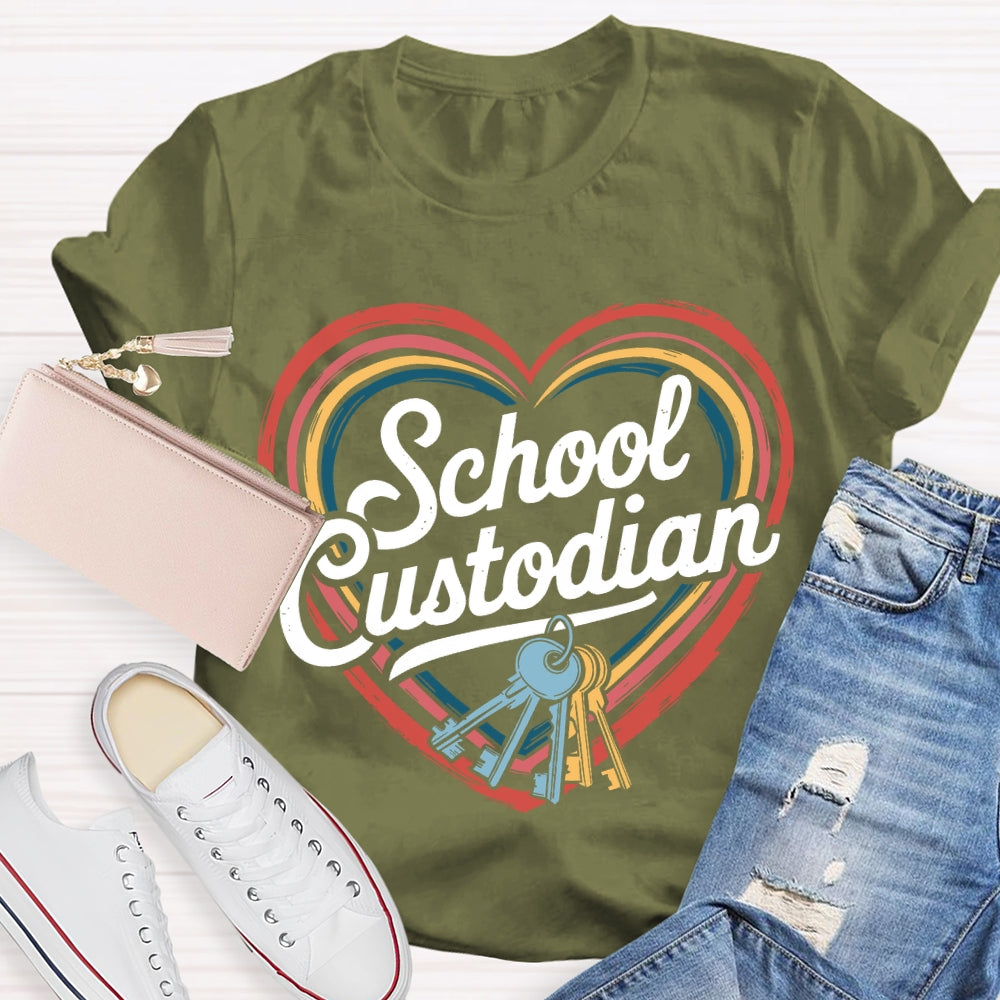 School Custodian Colorful Hearts And Keys T-shirt