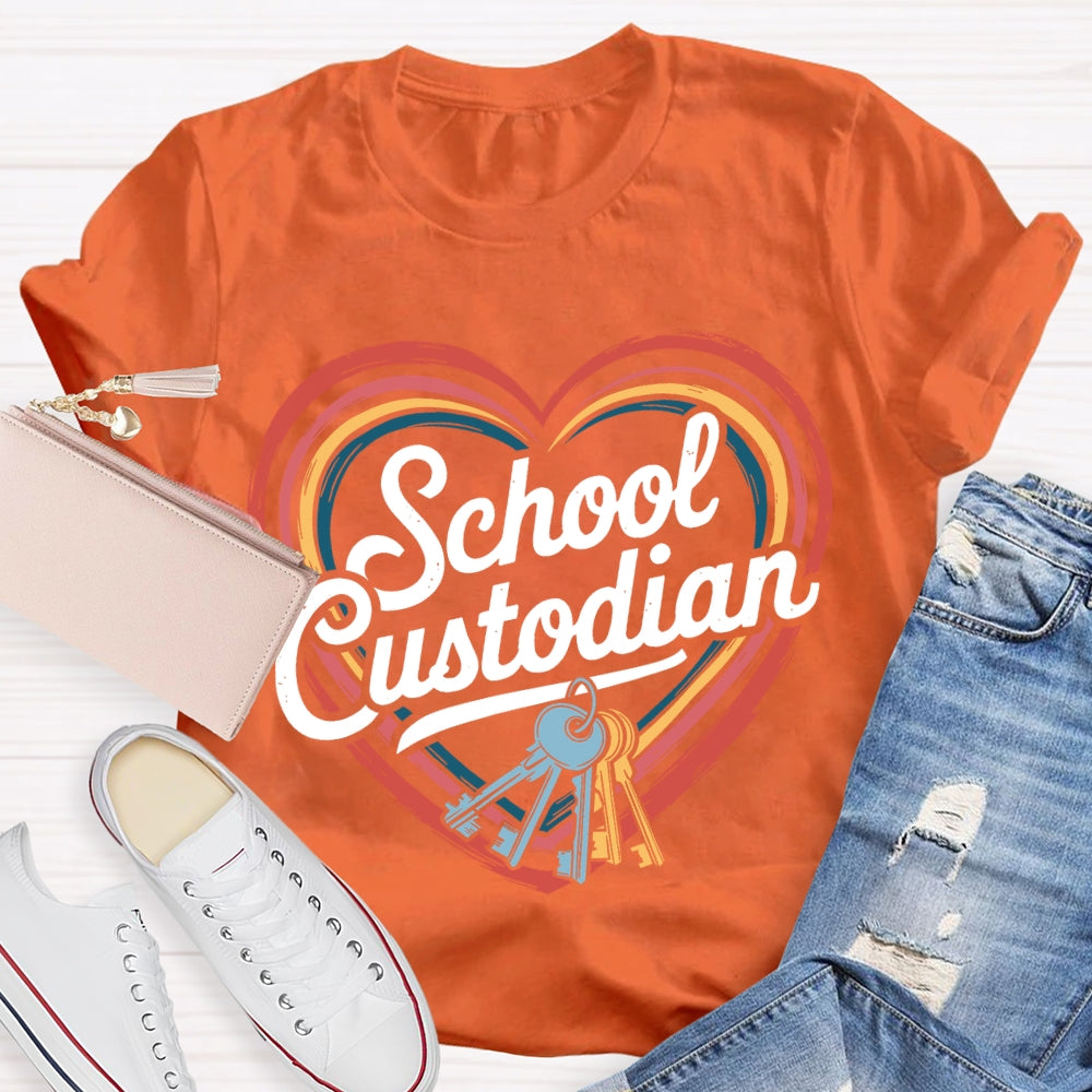 School Custodian Colorful Hearts And Keys T-shirt