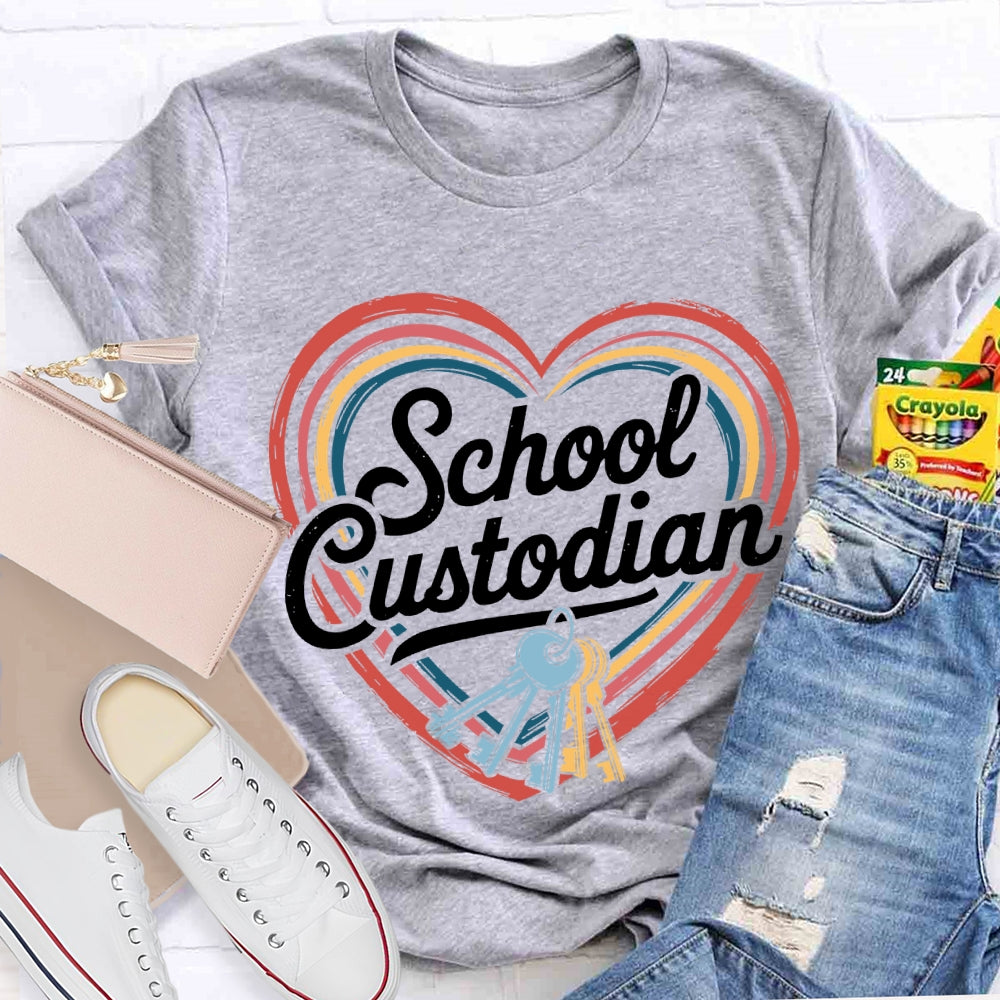 School Custodian Colorful Hearts And Keys T-shirt