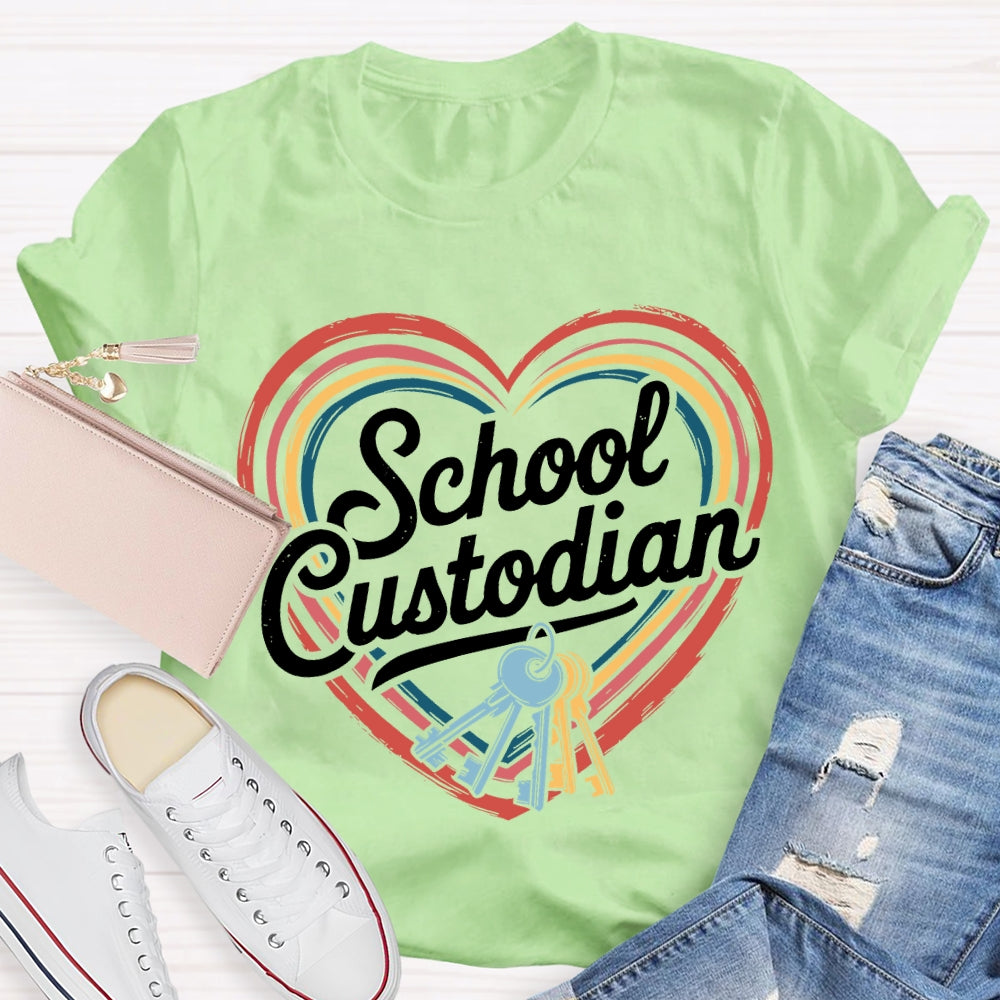 School Custodian Colorful Hearts And Keys T-shirt