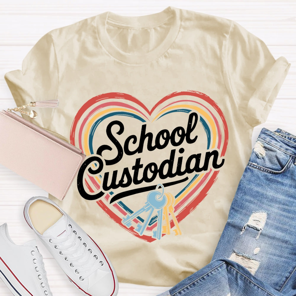 School Custodian Colorful Hearts And Keys T-shirt