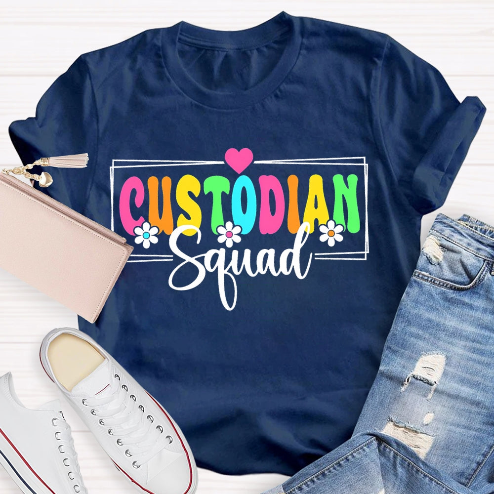 Custodian Squad Colorful Fonts And Small Flowers T-shirt