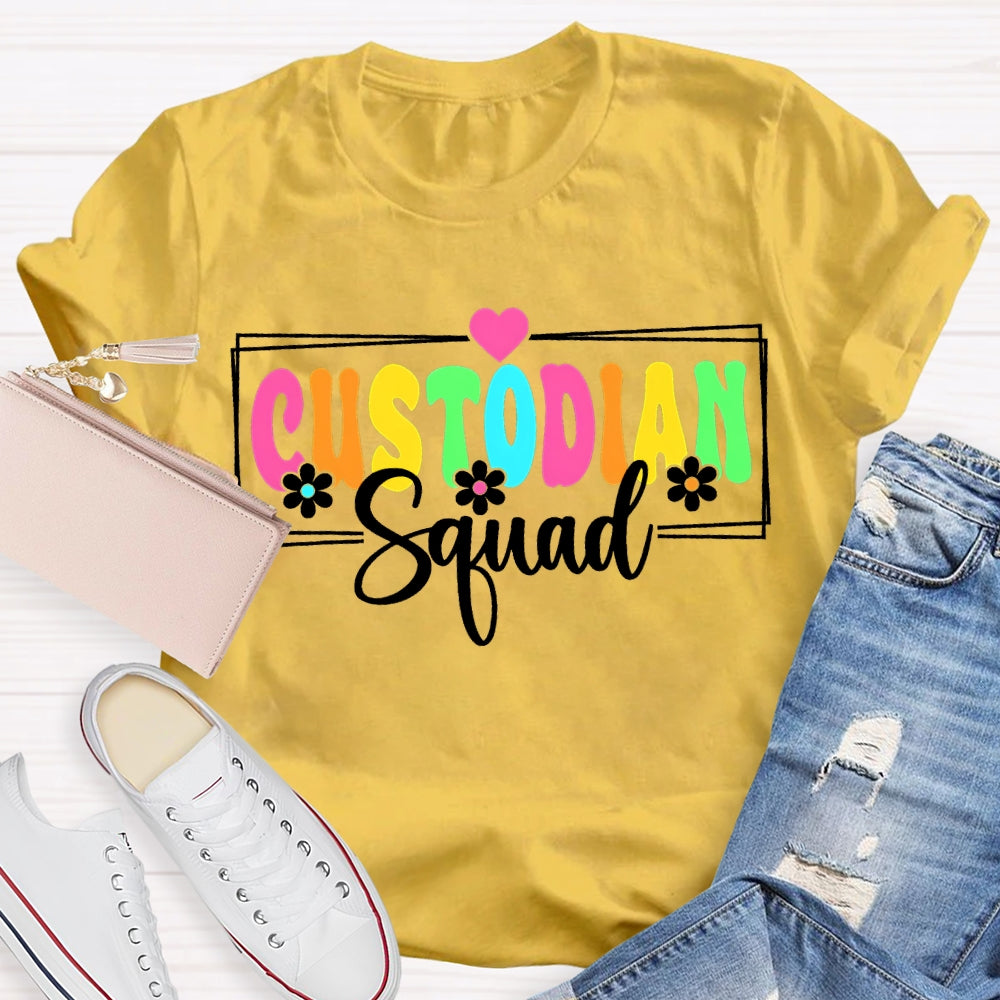 Custodian Squad Colorful Fonts And Small Flowers T-shirt