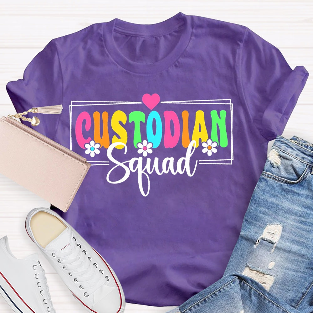 Custodian Squad Colorful Fonts And Small Flowers T-shirt