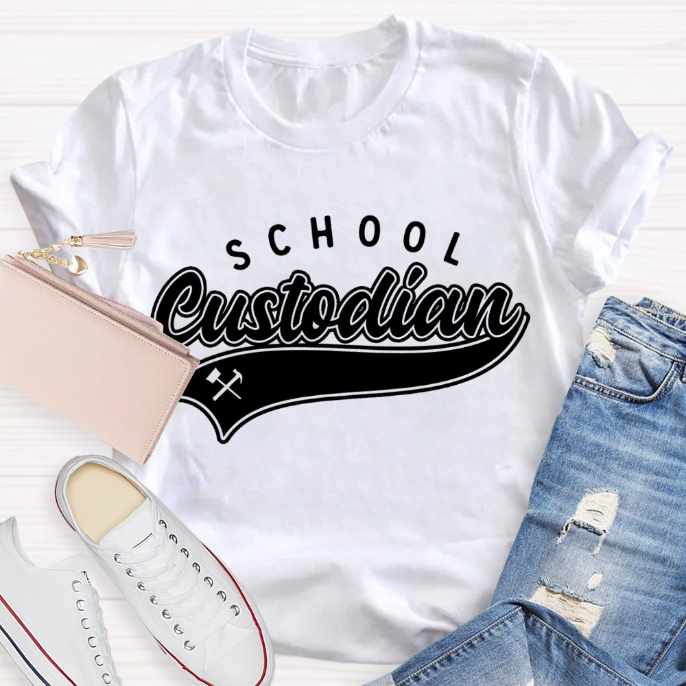 School Custodian Solid Color Font Printing T-shirt