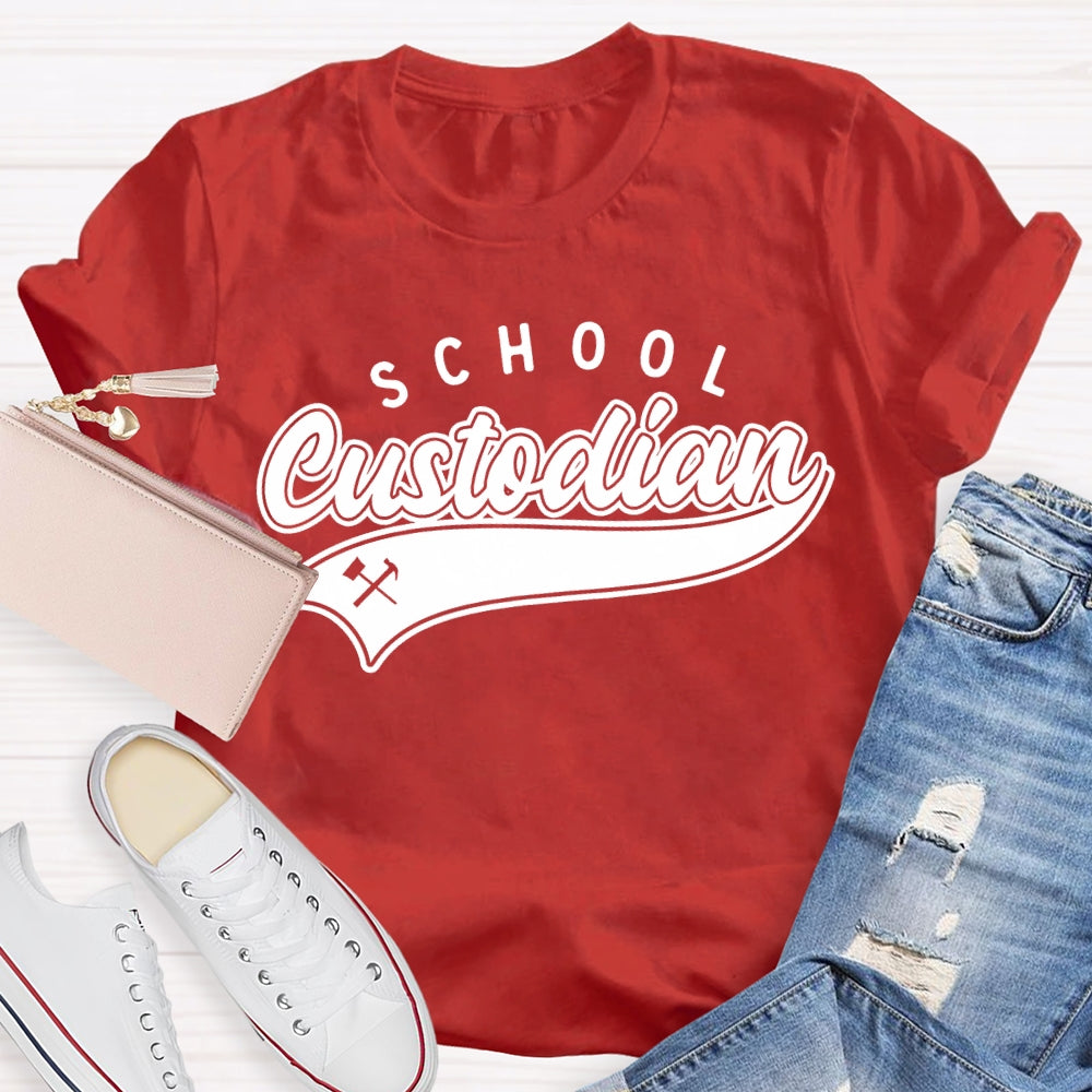 School Custodian Solid Color Font Printing T-shirt