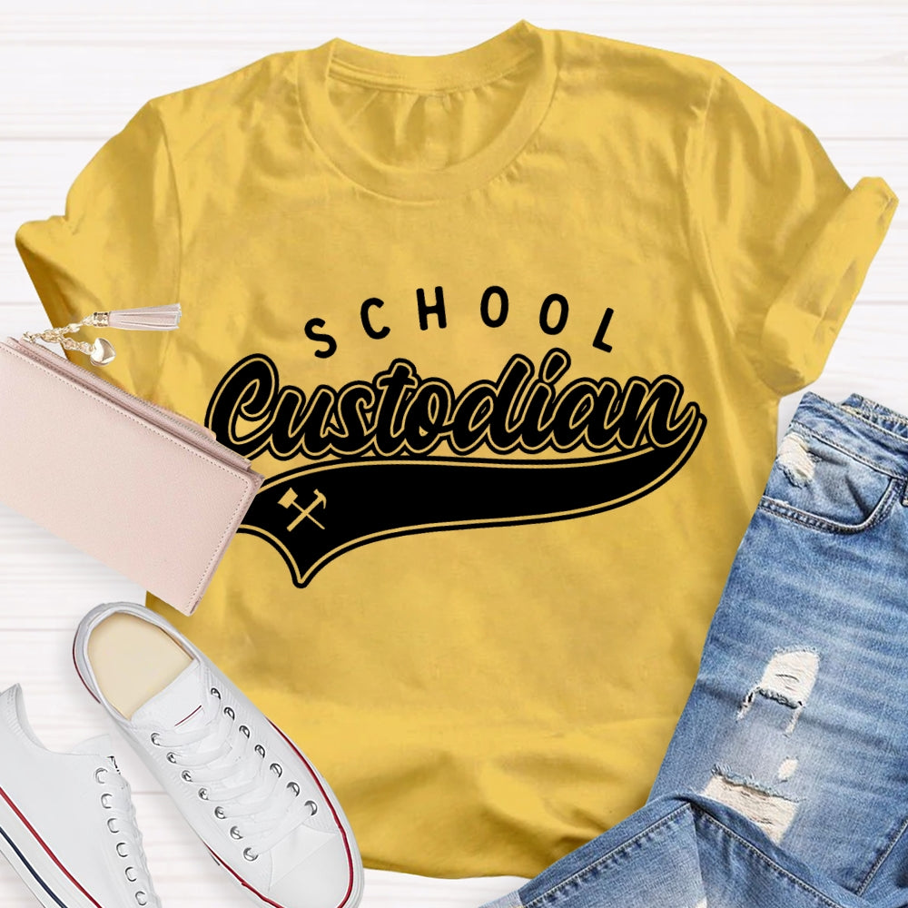 School Custodian Solid Color Font Printing T-shirt