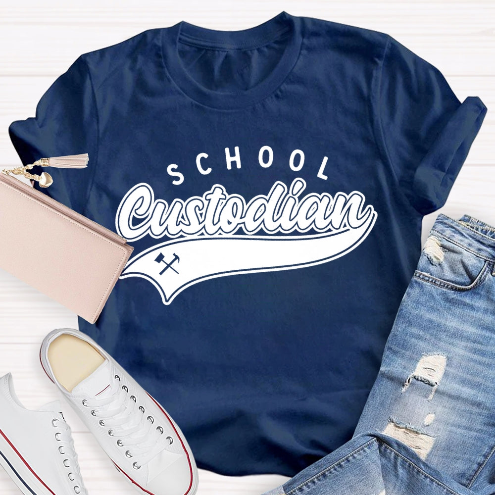 School Custodian Solid Color Font Printing T-shirt
