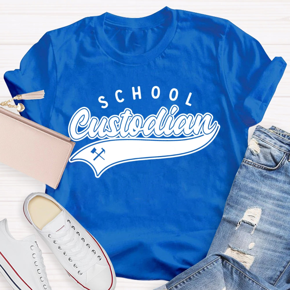 School Custodian Solid Color Font Printing T-shirt