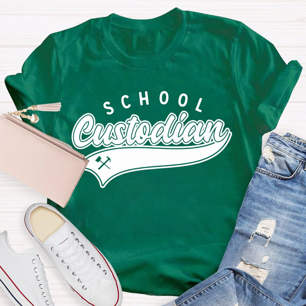 School Custodian Solid Color Font Printing T-shirt