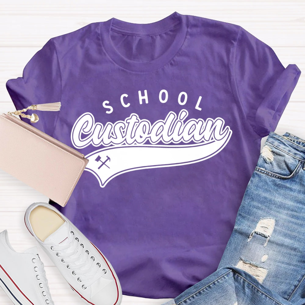 School Custodian Solid Color Font Printing T-shirt