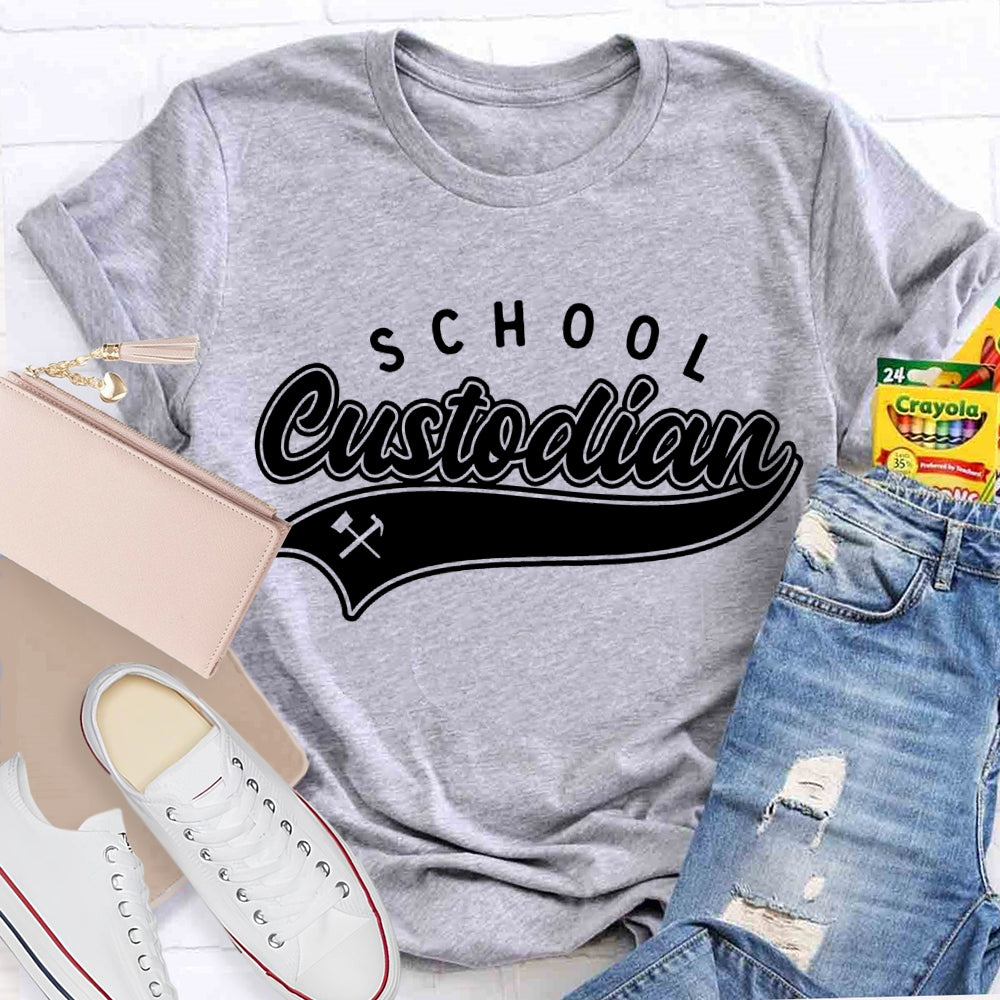 School Custodian Solid Color Font Printing T-shirt