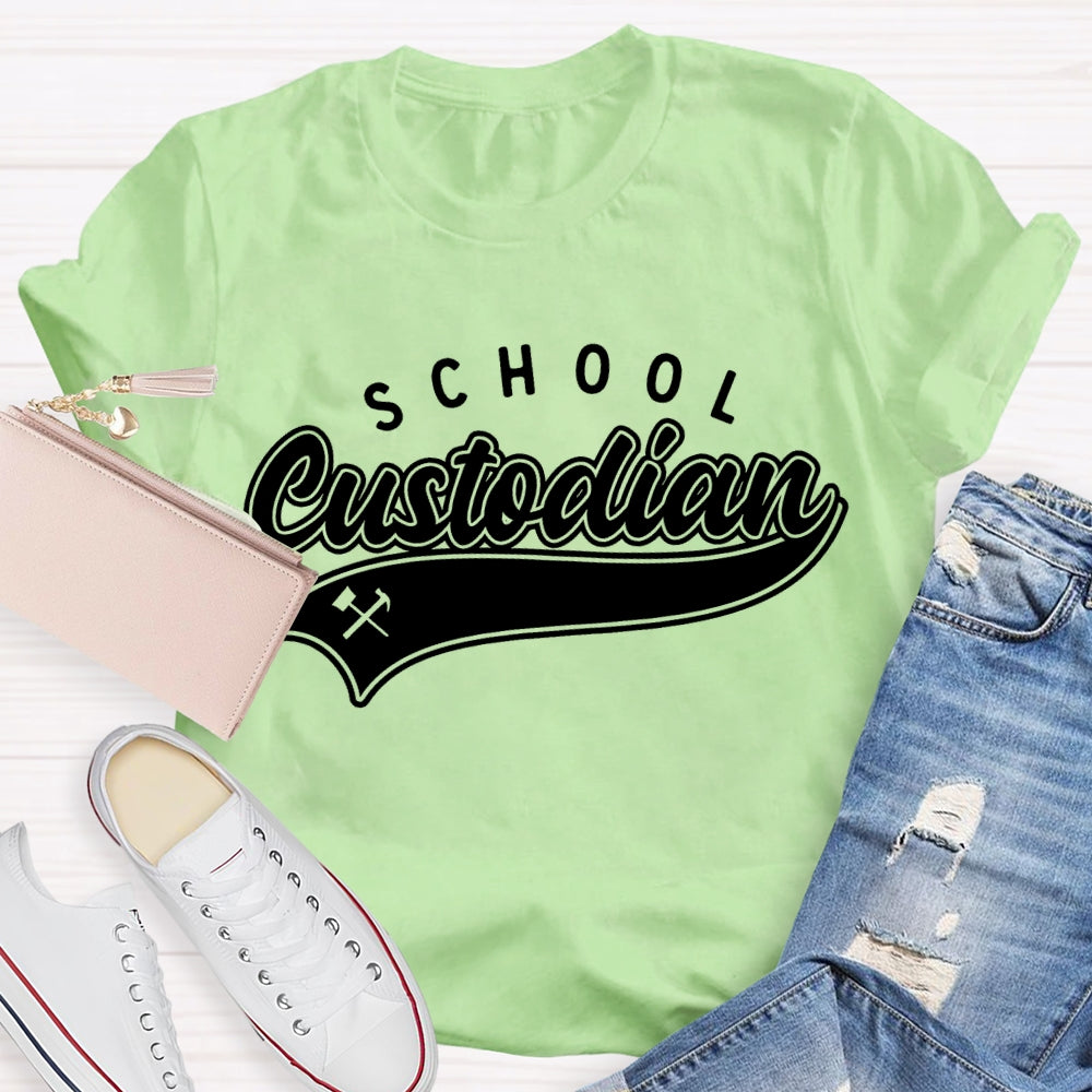 School Custodian Solid Color Font Printing T-shirt