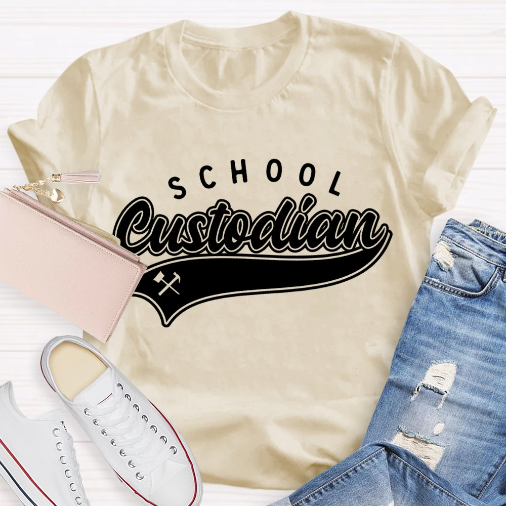 School Custodian Solid Color Font Printing T-shirt