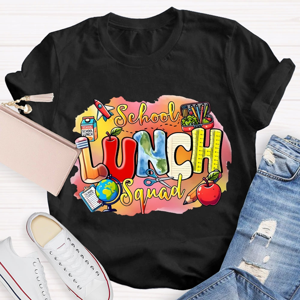 School Lunch Squad Colorful Prints And Apples T-shirt