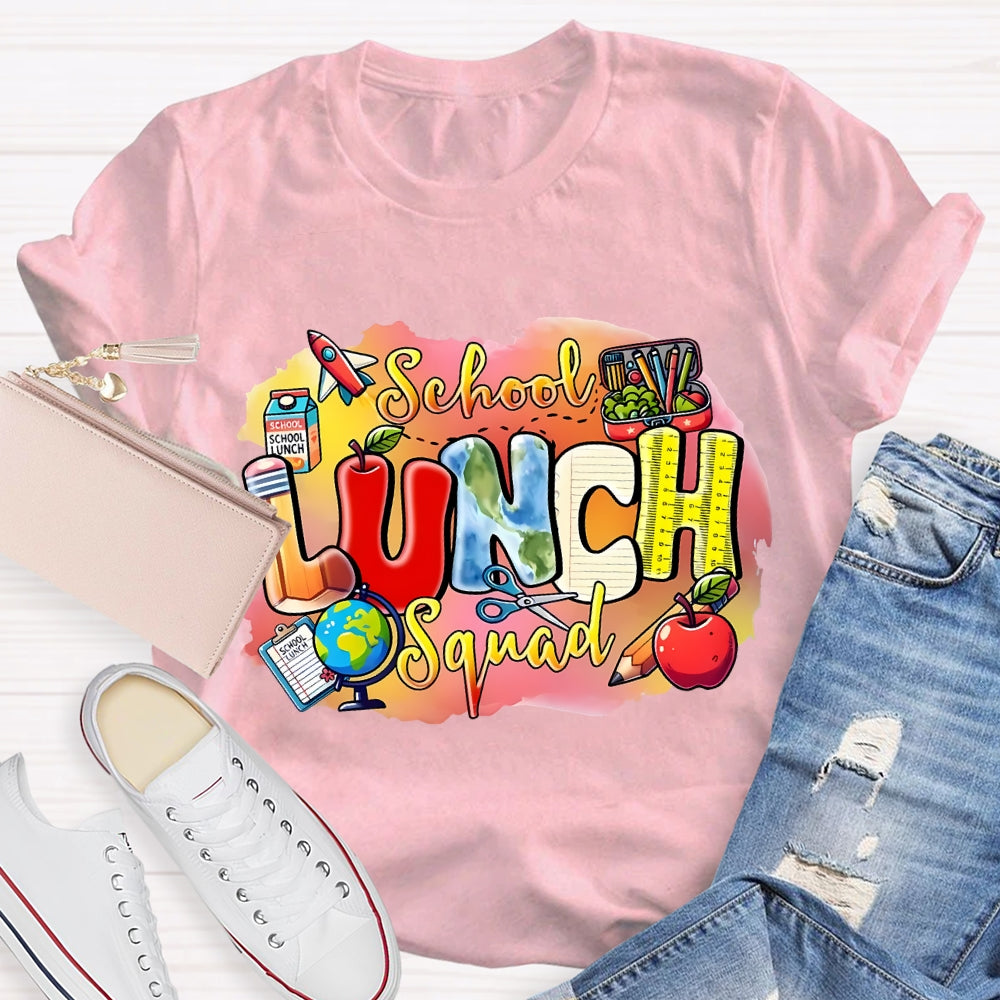 School Lunch Squad Colorful Prints And Apples T-shirt