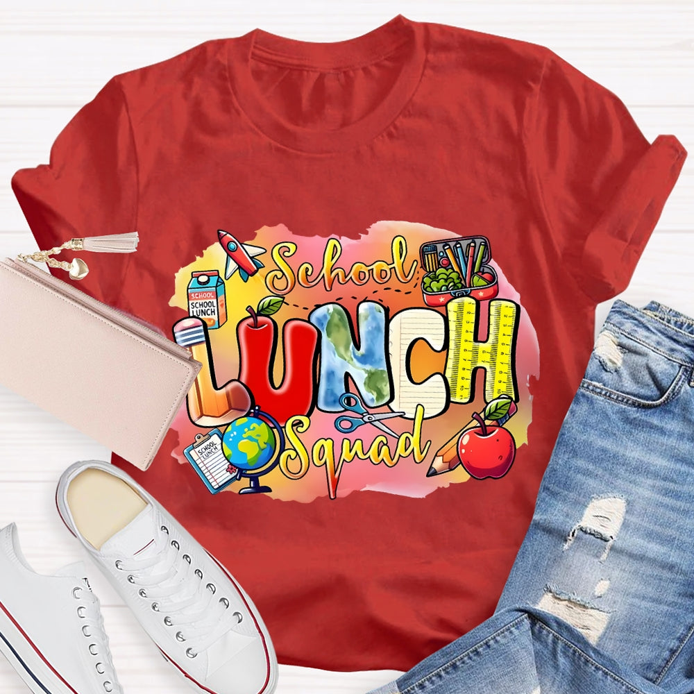 School Lunch Squad Colorful Prints And Apples T-shirt