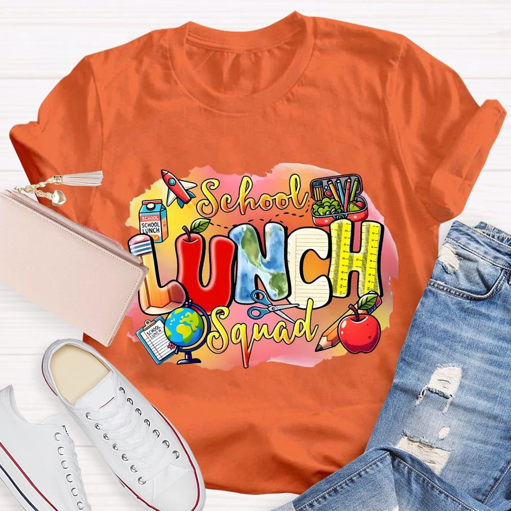 School Lunch Squad Colorful Prints And Apples T-shirt