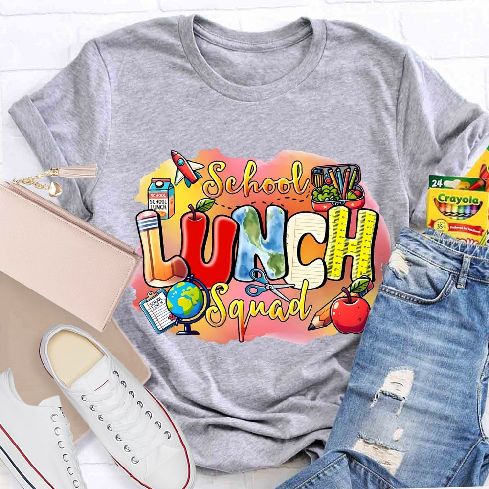 School Lunch Squad Colorful Prints And Apples T-shirt