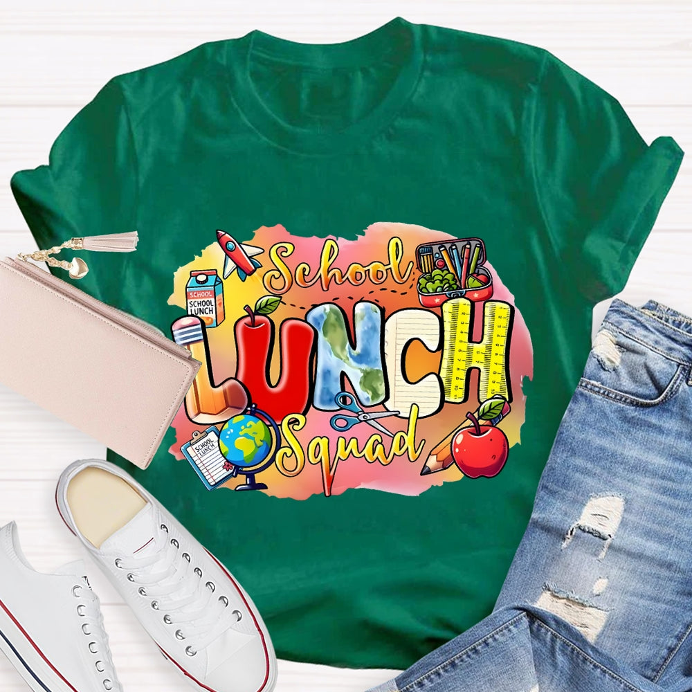 School Lunch Squad Colorful Prints And Apples T-shirt