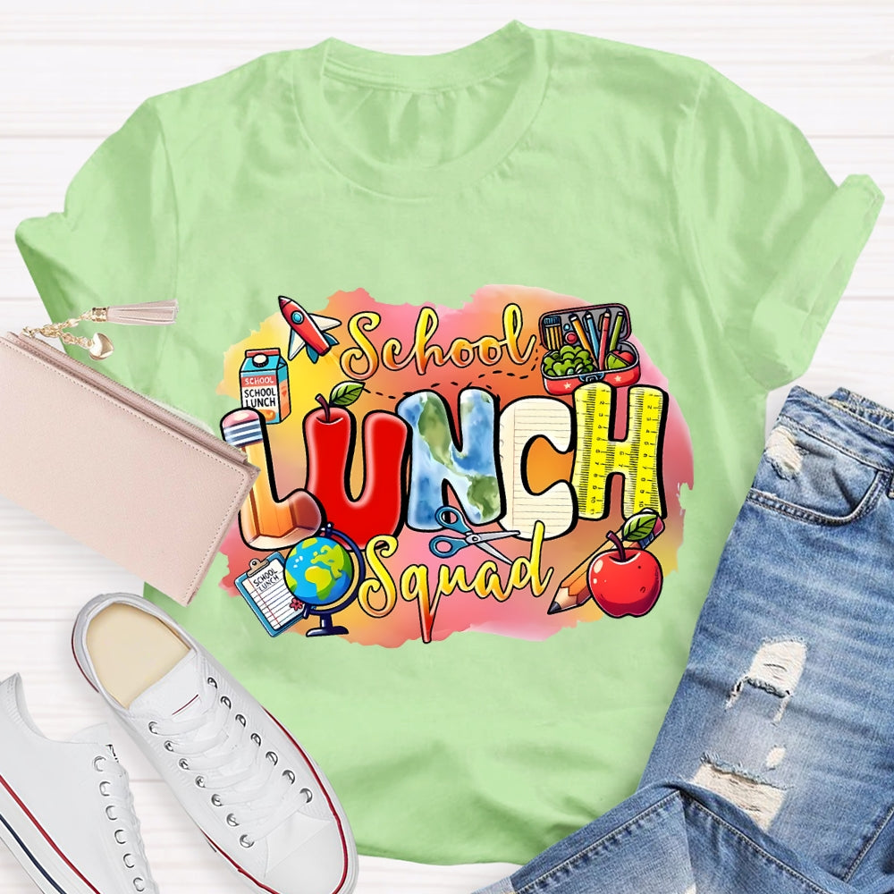 School Lunch Squad Colorful Prints And Apples T-shirt