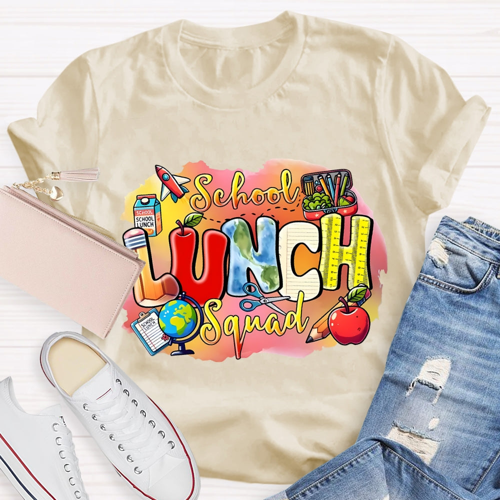 School Lunch Squad Colorful Prints And Apples T-shirt