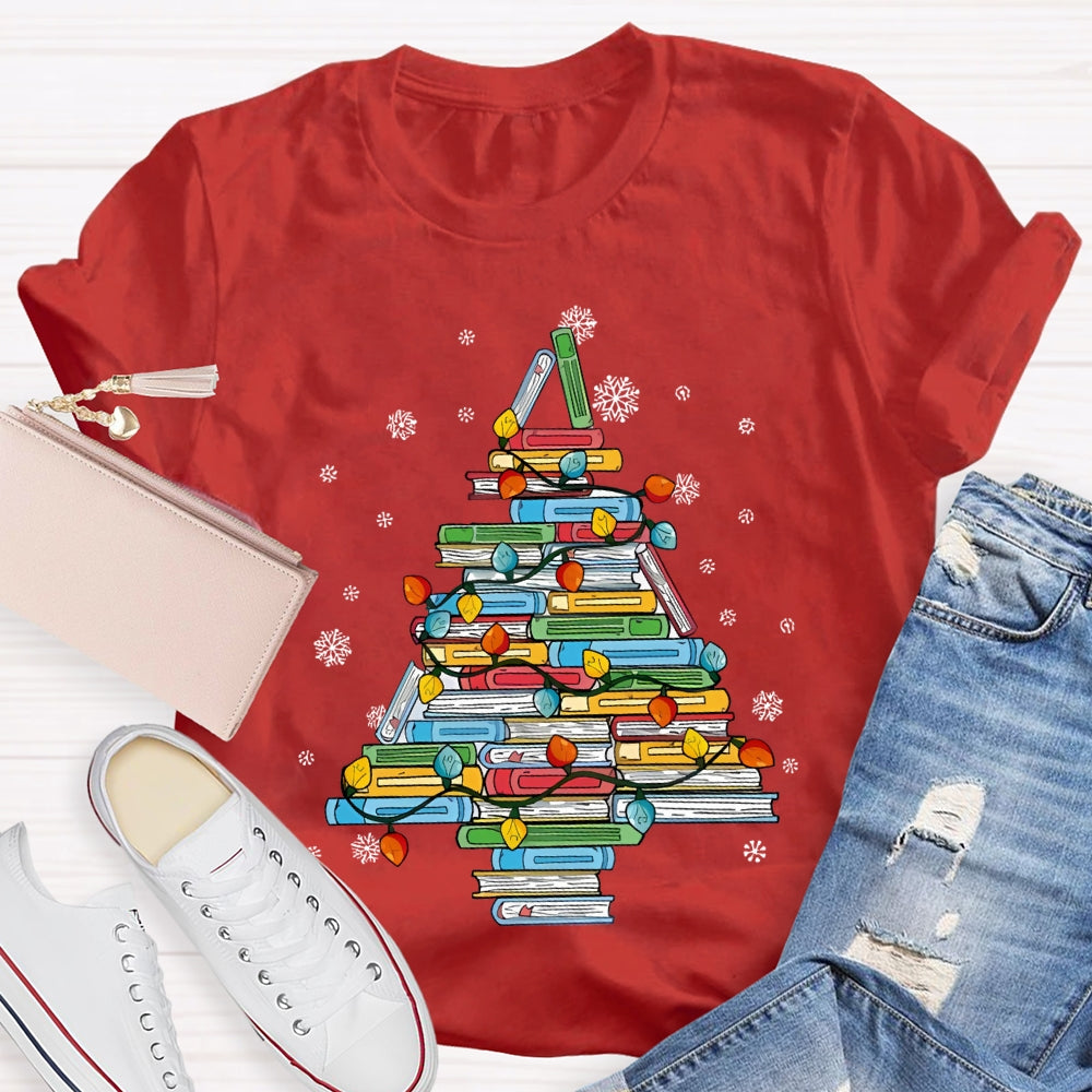 Christmas Tree Books And Christmas Lights Snowflakes T-shirt
